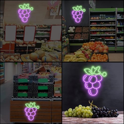 Image of Grapes Neon Sign Fruit Neon Lights Handmade Lamp for Wall Room Party Home Bar Art Christmas Bedroom Table Wedding Party Desktop kitchen art Decoration Teen Kids Birthday Holiday Gift