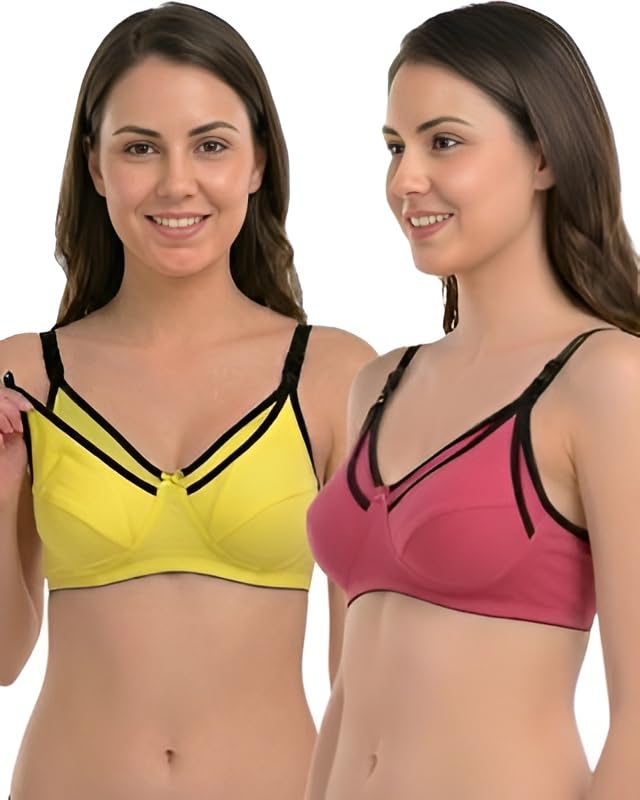 Maternity Bra for Women, Yellow and Pink, Pack of 2, Wireless, Adjustable Straps-image-44