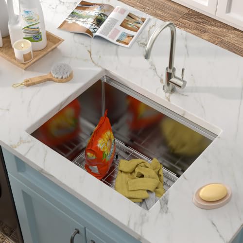 Image of 23 inchx19 inch Undermount Laundry Utility Sink Workstation - 16 Gauge 304 Stainless Steel, 13 Inch Deep Single Bowl Under Counter Sink Basin for Laundry Room, RV or Utility Use