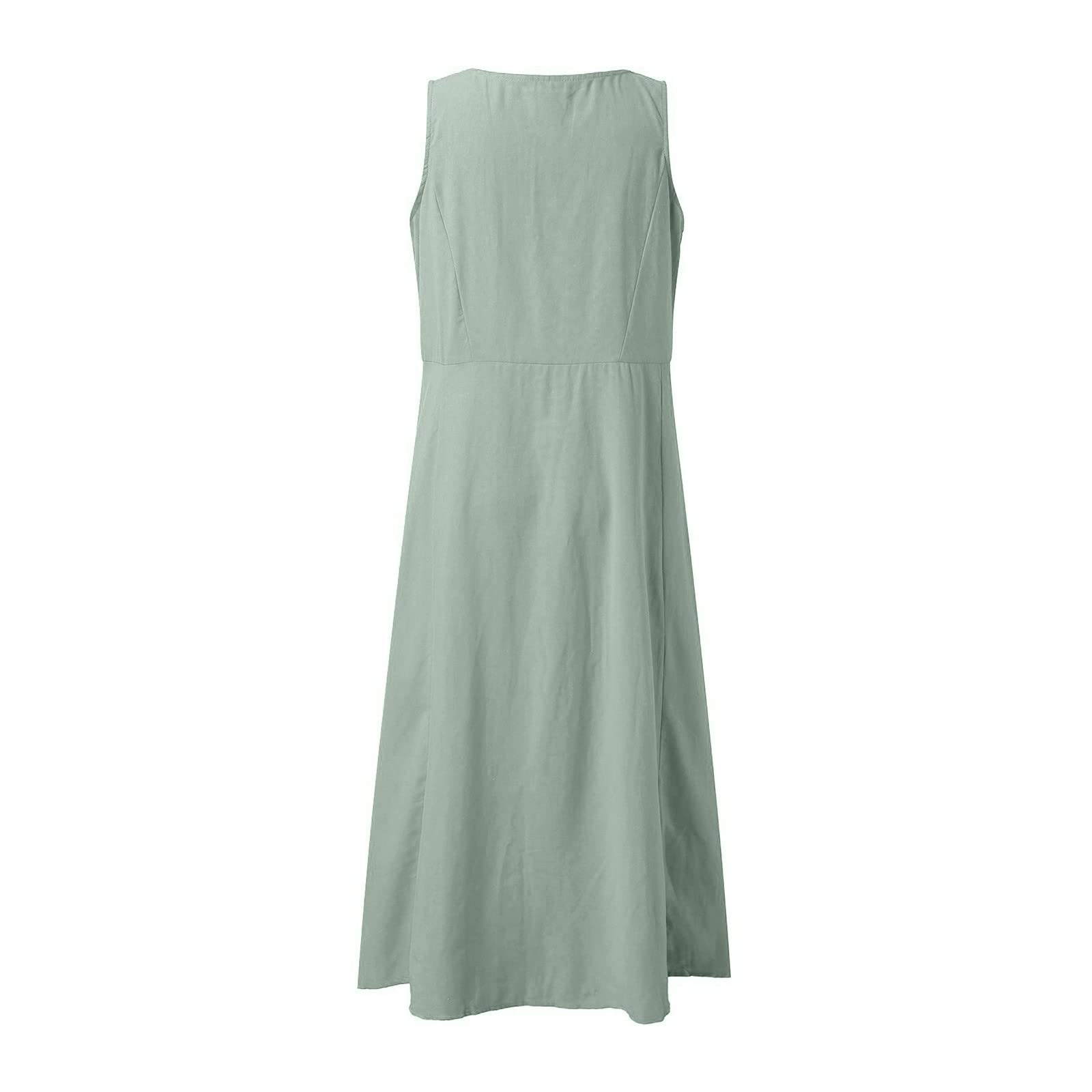 Robe Debardeur Femme Coton Lino Été Fluide Sans Manche Chic et Elegant Robes Col Rond Décontractée Grande Taille Robes avec Poches Couleur Unie Ample Boheme Plage Maxi Dress D'été Léger Robe Chemise