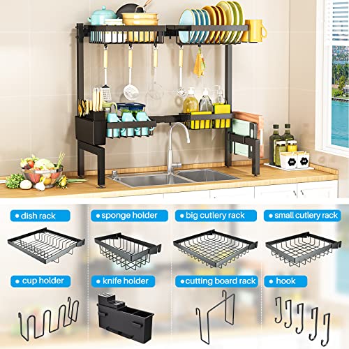 PurKeep Dish Drainer Rack - Over the Sink Dish Drying Rack with 4 Basket, 2-Tier Expandable (24.8 "-35.4") Kitchen Dish Rack with Metal Hook, Black - Image 6