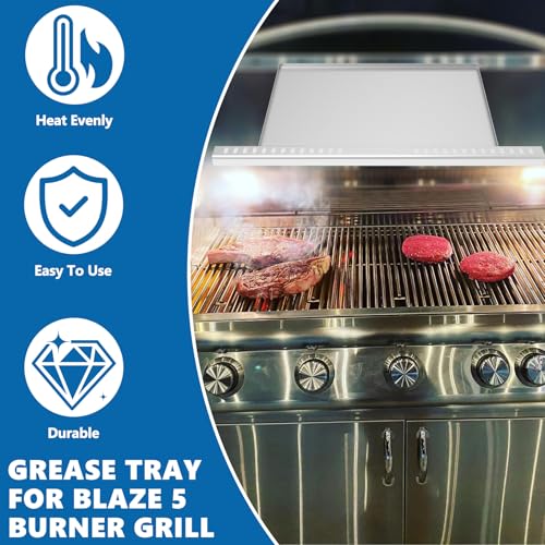 Image of SafBbcue Grease Tray for Blaze 40 inch 5-Burner, Stainless Steel | Direct replacement for Blaze 40 inch 5-Burner, Fits Traditional & LTE grills, Rust-proof, easy clean, fire-resistant