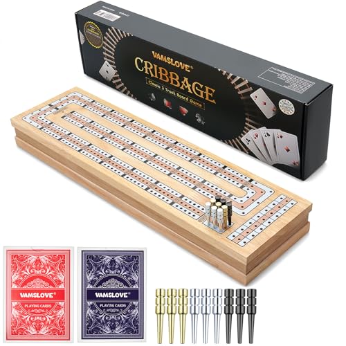 Vamslove Z2123 Magnetic Cribbage Board 15'' Wooden Folding 3 Track Game Set cover