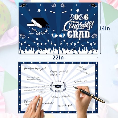 Image of Graduation Decorations Blue 2026 - Giant Guest Book Alternative,Graduation Cards Box with 36PCS Advice Cards,Signature Board Congrats Grad Decorations Supplies 2026