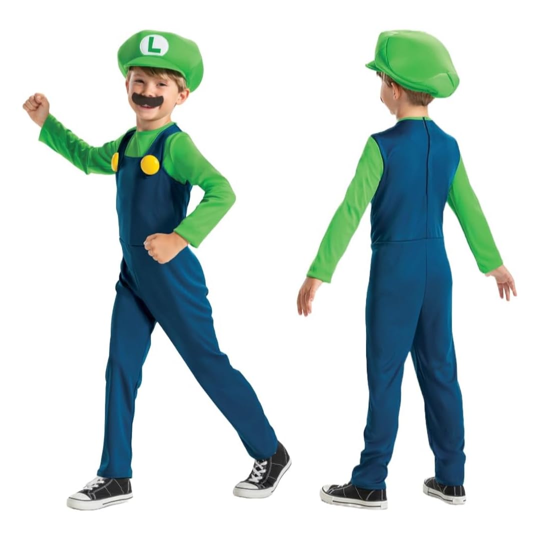 Super Mario Luigi Costume - Kids - 7-8 Years - Blue