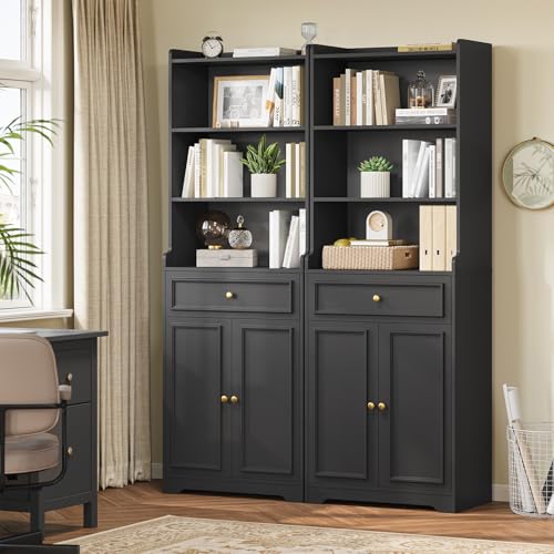 DICTAC Bookcase Set of 2 with Drawer and Doors 73.23