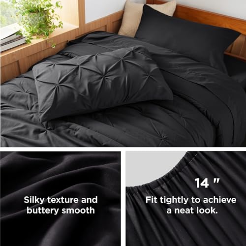 Image of Bedsure Twin XL Comforter Set Black - Dorm Room Essentials, Extra Long Twin XL Bedding Set with Sheets, All Season Down Alternative Comforter with Sheets, Pillowcase & Sham