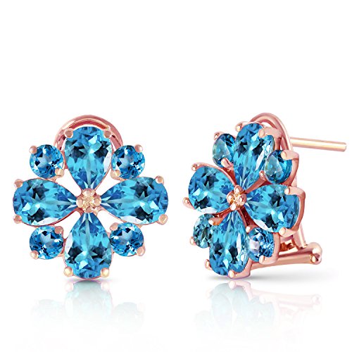 Galaxy Gold Gg 4.85 Ctw 14K Solid Rose Gold Flower Blue Topaz Clip Earrings #TOP10