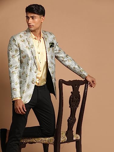 Image of VASTRAMAY mens VASTRAMAY Men's Green Jaquared Blazer