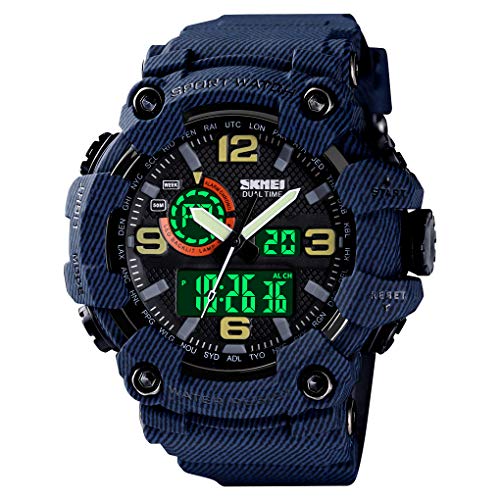KXAITO Men's Watches Sports Outdoor Waterproof Military Wrist Watch Date Multi Function Tactics LED Alarm Stopwatch, 1520_denim Blue, L, strap