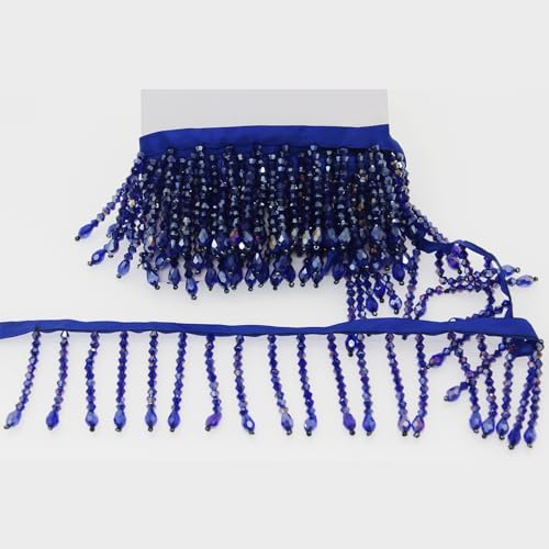Yalulu Bordo Con Frange Di Paillettes E Nappe - 5 Metri Di Pizzo Metallizzato Per Abbigliamento Fai Da Te, Decorazioni Abiti Da Sposa E Latini (Blu Navy)