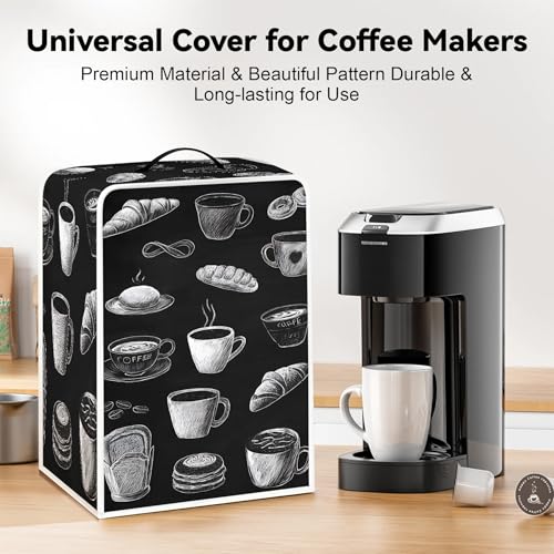 Image of Universal Coffee Maker Cover, Durable Polyester Lightweight Long-Lasting Dustproof Cotton Blend Appliance Protector for Kitchen Countertops (Black and White)