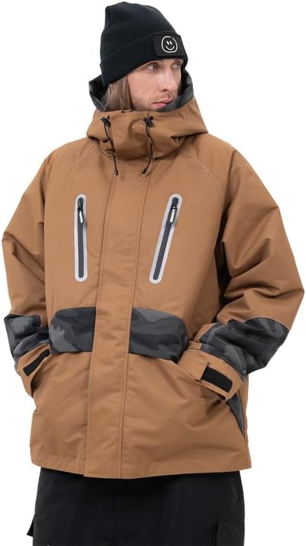 Snowshred Men's Camo Reflective Snow Jacket Waterproof Warm Ski Coat Hooded Snowboard Mountain Jacket for Winter Outdoor