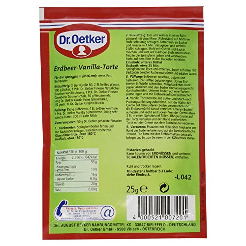Dr. Oetker Pistazien gehackt, 25 g, zerkleinerte Pistazien, edle Zutat zum Einbacken und Dekorieren von Torten, Kuchen & Desserts, verzehrfertig, vegan