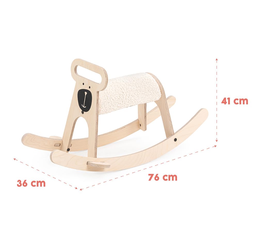 Mamatoyz 06POBE Pony Cavallo a Dondolo Giocattolo Cavalcabile per Bambini in Legno Naturale Multistrato di Betulla con Sedile in Morbida Spugna Orsetto Cavalluccio a Dondolo