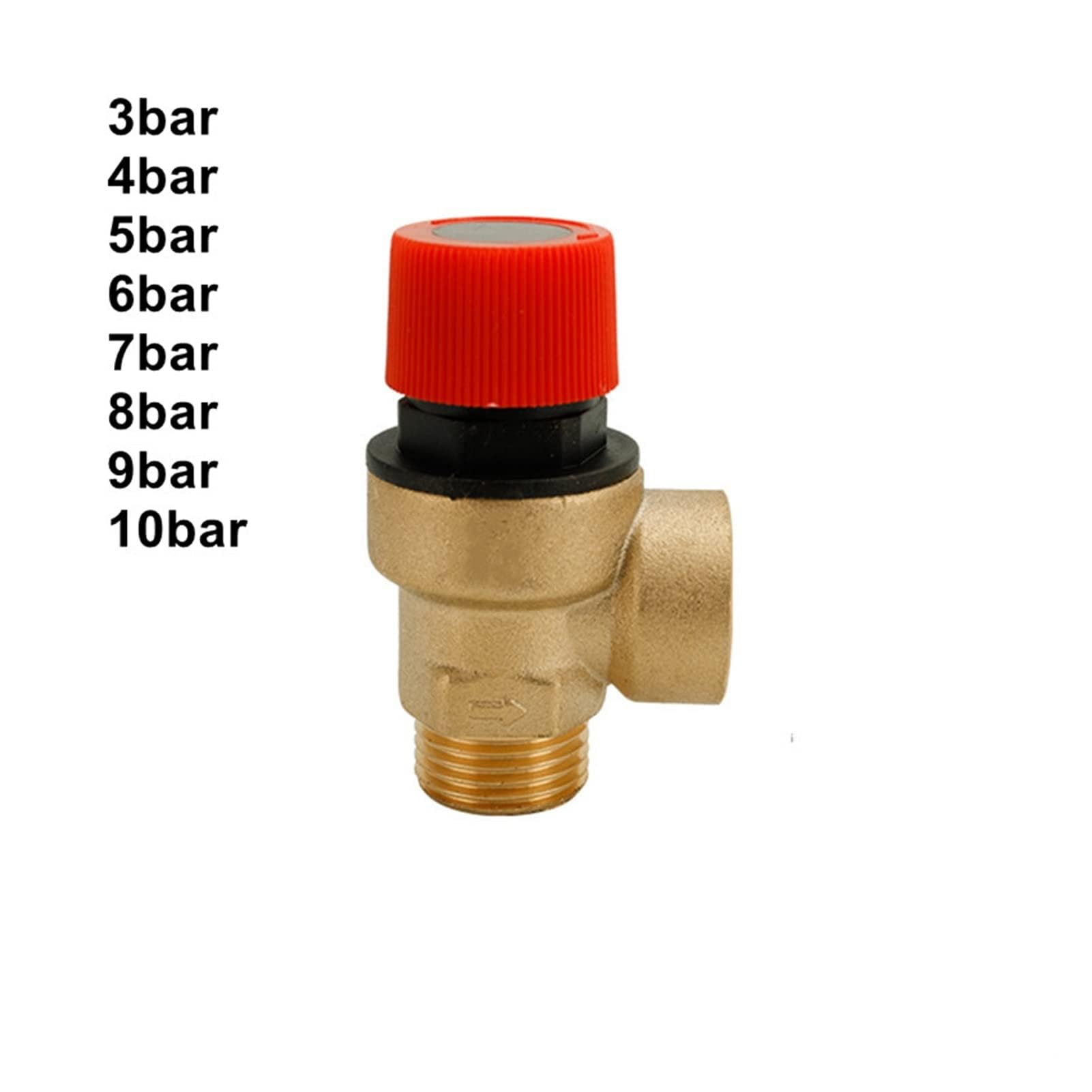 Valvola di Sicurezza in Ottone con Filettatura Maschio-Femmina da 1/2" BSP, valvola di Scarico della Pressione for scaldabagno Solare(10bar)