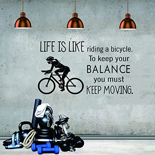Anfrjji Bicycle Wall Stickers - Effect12"X22" Pvc Removable Decals With Inspirational Quote - Keep Balance And Keep Moving - Bike Mural Art For Study Room, Gym, Bedroom (Black-Jwh274-Bicycle) #TOP2