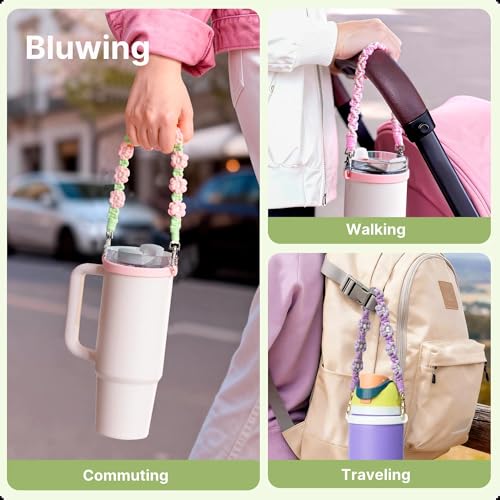Image of Water Bottle Handle Strap for Stanley Cup, Owala and Most 12-40oz Bottles | Handle Strap for Hydro Flask, for HydroJug, Easy To Carry, Boho Hand-Woven, for Commutes, Outdoor Use
