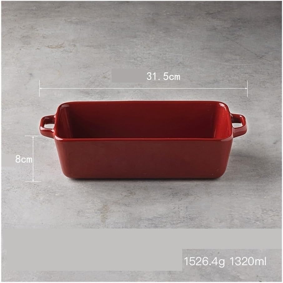 Casserole Dish 1320ML Double Ear Baking Tray, Heat-resistant Household Microwave Oven Baked Rice(Red)