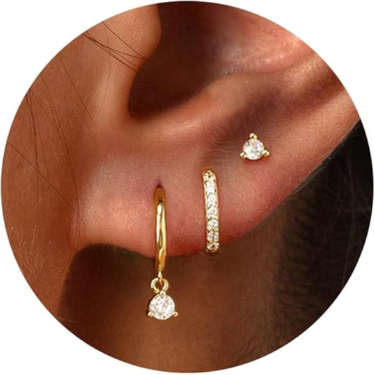 Freekiss 3 Pairs Gold Hoop Earrings Set: Dainty Stud Earrings Trendy Small 14K Gold Plated Hypoallergenic Dangle Cartilage Huggie Hoop Earrings for Women Gold Jewelry for Women Gifts