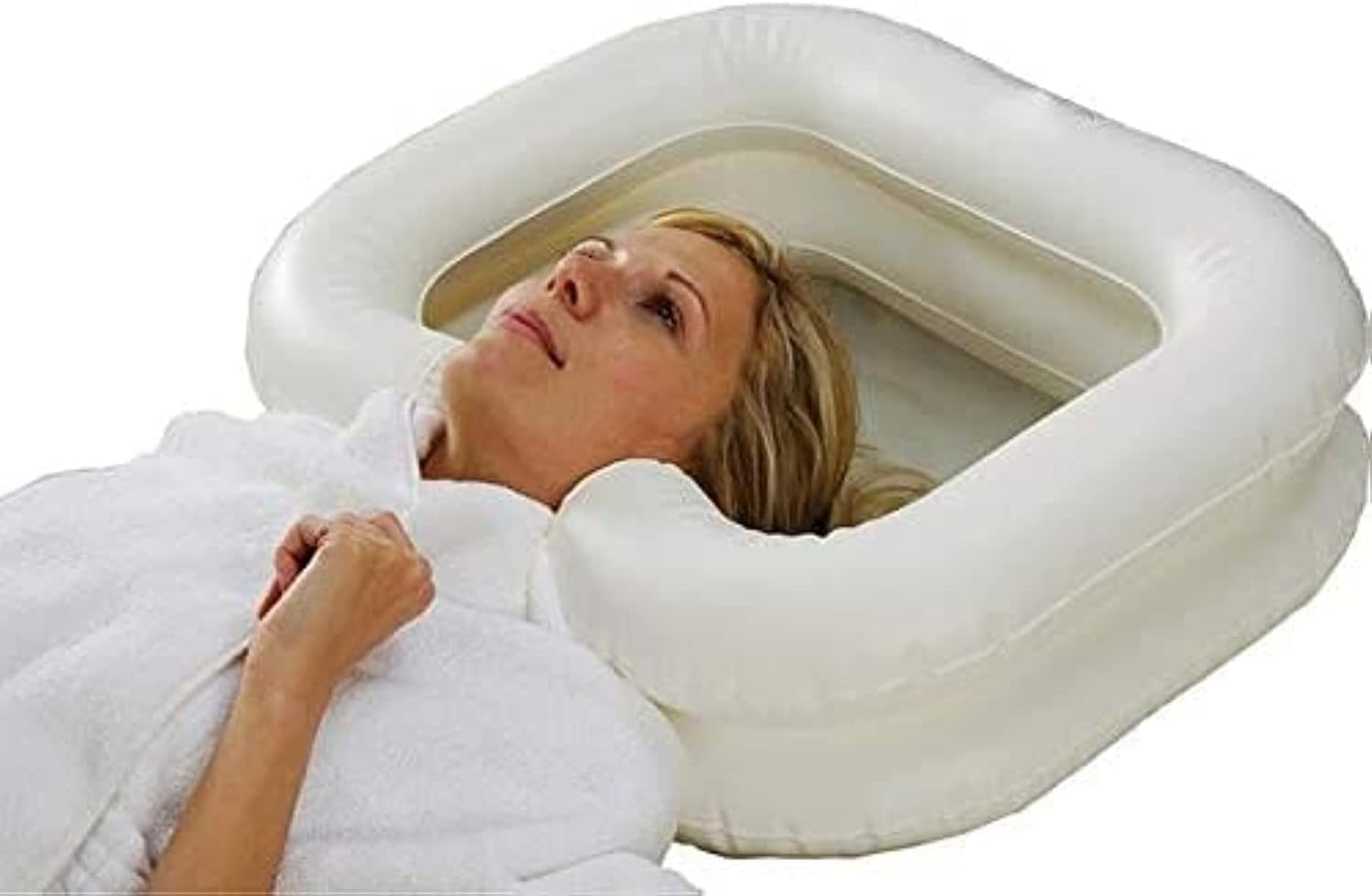 Portable Inflatable Shampoo Basin for Bedside and in Bed for Elderly, Disabled, Pregnant, Injured, Bedridden, Handicapped. Wash Hair in Bed Shampoo Bowl with Drain Tube Use for Washing Coloring Hair