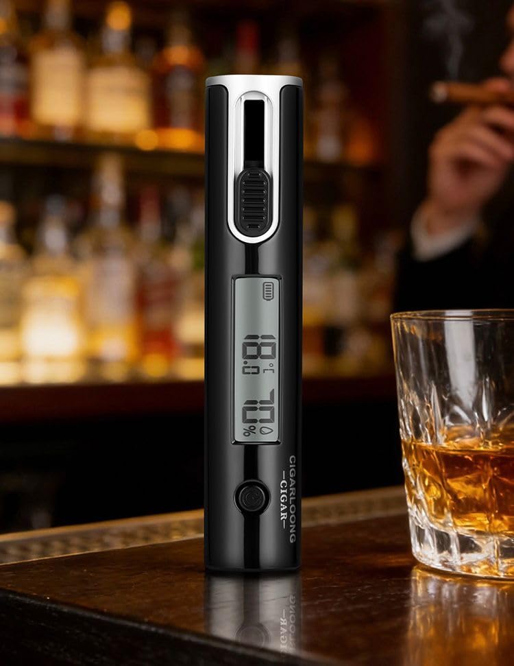 Digital Cigar Humidity Meter Portable Electric Moisture Temperature Guage Tester Reader Humidor Hygrometer Needle LCD Display Smoking Tobacco Accessories Gifts (Black)