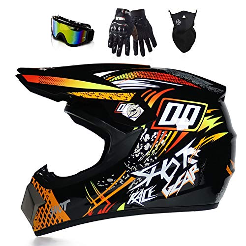 Men Women Full Face Motocross Helmet, With Goggles, Face Mask And Gloves Dot Approved Dirt Bike Off Road Motorcycle Helmet Mx Mtb Bmx Downhill Helmet,Black Orange 00,Xl #TOP5