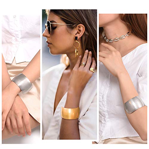 U7 Women 38Mm Wide Grid Pattern Stainless Steel Statement Wristband Bangle Open Cuff Bracelet #TOP1
