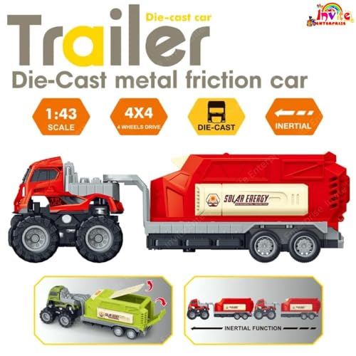 Image of 1:43 Metal Toys Alloy Diecast Truck Set Toy, Diecast Miniature Car Model (Pack of 2-Multicolor) (Engineering Transport Truck)