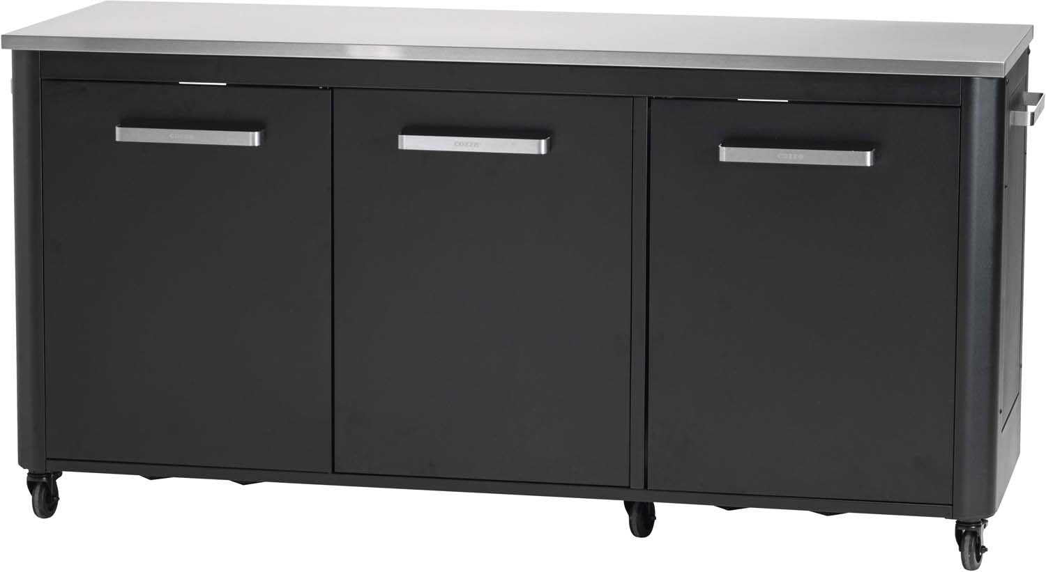 Cozze® Cuisine d'extérieur 180 avec Plan de Travail INOX – Module Cuisine extérieur modulable, 3 Portes, Poubelle intégrée, Support 2 Bouteilles de gaz, 6 roulettes, Charge 150 kg