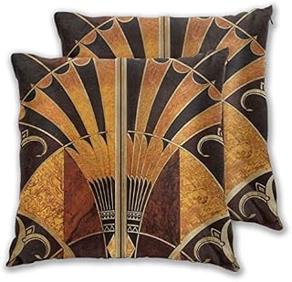 Cushion Cover Art Nouveau Art Deco Vintage elegant chic pattern gold wood black bronze silver beige Set of 2 Square Throw Pillow Case Sham Home for Sofa Chair Couch/Bedroom Decorative Pillowcases