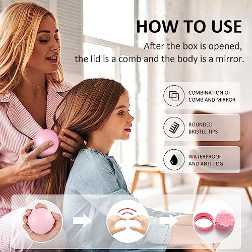 Doygim Travel Hair Brush and Mirror Portable Pocket Frizz Ease Detangling Hairbrush Small Tangle Teaser Massage Comb Set Round Curly Wavy Fine Thick for Men Women Kids Girls Pink - Image 4