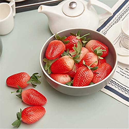 Image of Ulalaza 12Pcs Fake Strawberry Artificial Fruits Model Lifelike Big Red Strawberry Party Decoration Desk Ornament