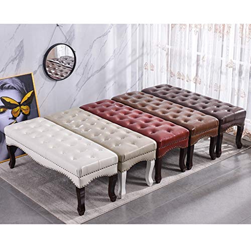 Tabouret ottoman en cuir café clair pour entrée et lit - 5