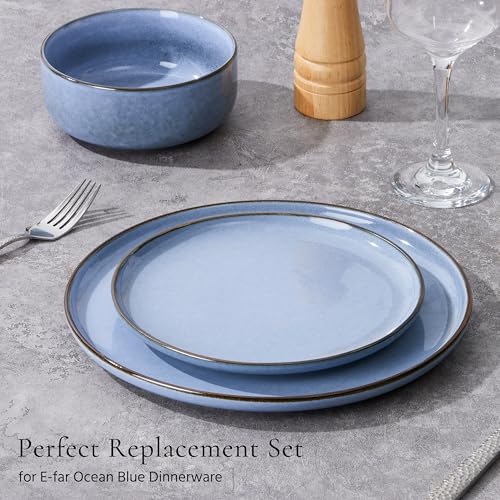 Image of E-far 8 inch Ceramic Salad Plates Set of 6, Reactive Glaze Stoneware Dishes, Round Dessert Plate for Home Kitchen Restaurant, Microwave & Dishwasher Safe - Ocean Blue