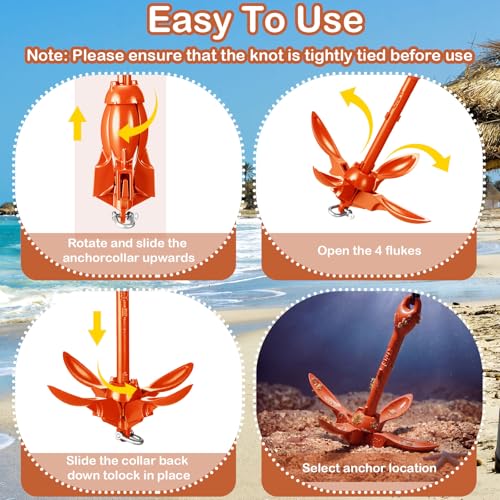 Image of Lounsweer 2 Pack 1.5 /3.5 lb Marine Kayak Anchor Kit Folding Grapnel Anchor Kit Boat Kayak Fishing Accessories for Small Boats Kayaks Canoe Paddle Boards