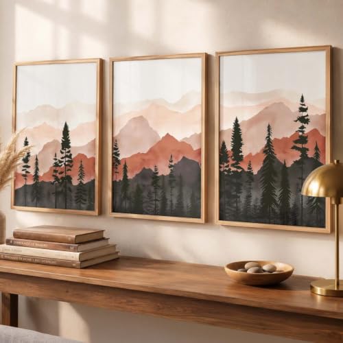 Image of kotart Decorative Mountain View Framed Painting | Big Aesthetic Nature Inspired Framed Paintings for Living Room Bedroom Wall Decor Set Of 3