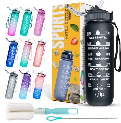 Roe Tenpo Sports Water Bottle with Straw and Time Marking, and 32OZ Capacity
