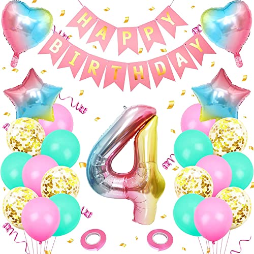 Banydoll Decoración Cumpleaños Rosado, Globos de Cumpleaños 4 Años, Decoración Fiesta Cumpleaños, Globo de Aluminio Gigante 4 Rosado, Decoración Cumpleaños 4 Año Cover