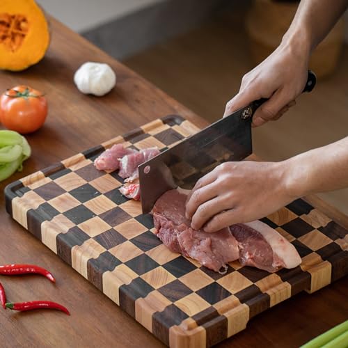 Tabla de Cortar Muso Wood Grande de Grano Final 16x12 Pulgadas, Tabla Cuadrillé con Patas, Hecha de Acacia y Madera de Caucho, para Cocina con Ranura para Jugo y Mango miniatura 4