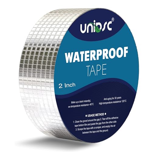 Image of UNIDSC Super Strong Adhesive Waterproof tape Permanent Repair Roof Water Leakage Solution Rubber Foil Suitable for Roof Leak, surface Crack, Window Sill Gap, Boat Sealing, Tank Leak (2 Inch (5CM*5M))