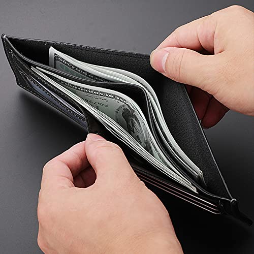 Men Wallet Black PU Material 4 Card Holder 2 Money Pockets 1 Clear Window Suitable for Gifts without RFID Slim Small for Traveling4