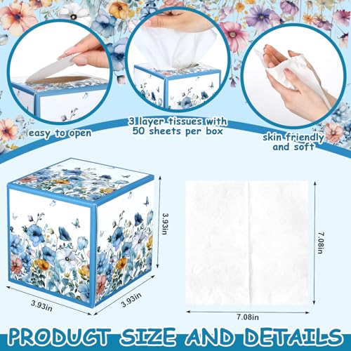 Image of Fourluoo 12 Pack Floral Facial Tissues Cube Boxes, 600 Sheets 3 Ply | Small Square Wildflowers Face Tissues Bulk for Summer Fall Car Bedroom Office Supplies Disposable