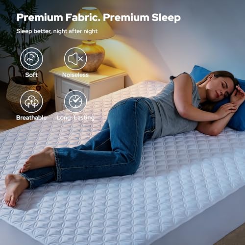 Image of BEDLORE 2 Pack Waterproof Mattress Protector, King Size Mattress Pad with Deep Pocket Fitted Up to 6-18 inches, Soft Noiseless Single Bed Mattress Cover for Bedroom, Dorm Room (White)