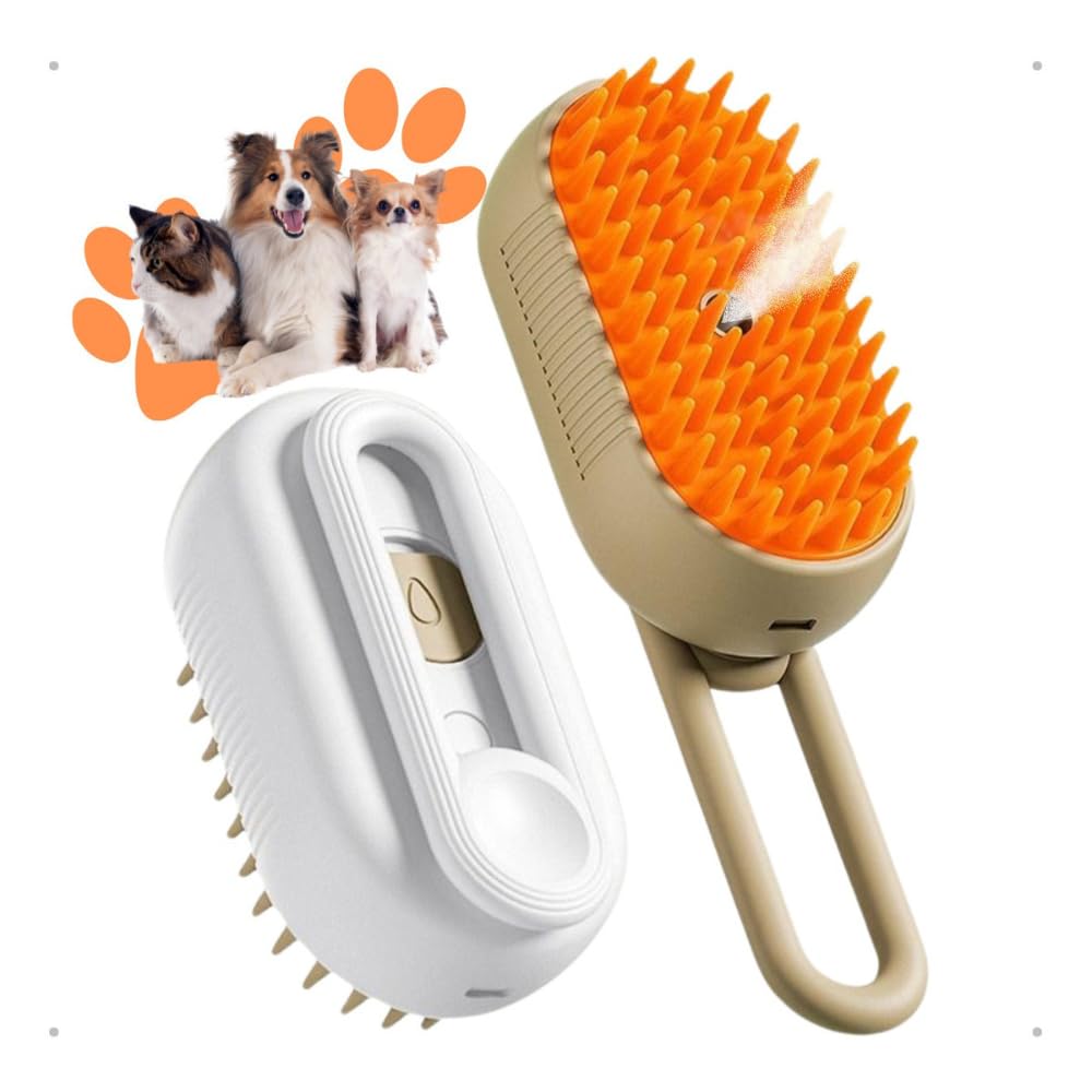 Escova Pet 3 em 1 Elétrica Recarregável com Vapor para Remoção de Pelos de Gatos e Cães