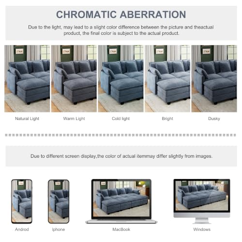 Image of 107 inch Cloud Couch Sectional Modular Sofa, Deep Seat Couches with Ottoman and Removable Washable Pillows for Living Room, Bedroom, Apartment, Blue