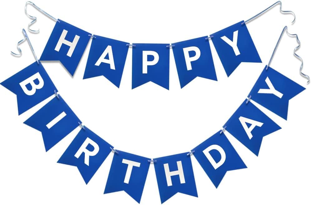 Happy Birthday Banner Set, Multi-Color Party Decorations with Reusable Bunting Flags, Birthday Party Supplies for All Ages, Easy Assembly (Navy)
