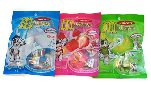Unican Milkita Candy Variety Pack: Classic Milk, Strawberry, Melon Flavors