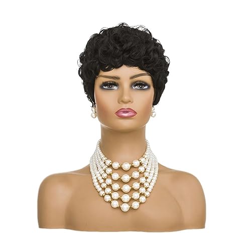 Miniatura 2 de MOONSHOW Pelucas cortas para mujeres negras, peluca de corte Pixie, pelucas cortas afro rizadas para mujeres negras, pelucas cortas Pixie negras