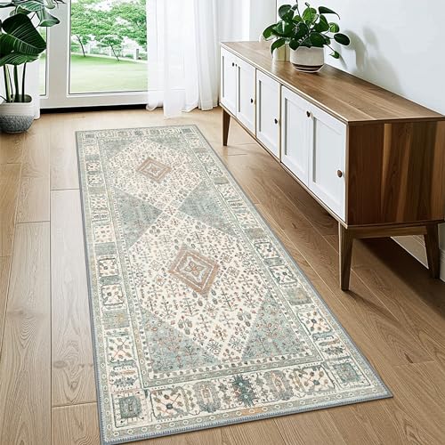 GENIMO 2x5 Non Slip Hallway Runner Rug, Machine Washable, Thin & Low Pile Lightweight for Kitchen, Laundry, Entryway, Bedroom & Living Room, Green